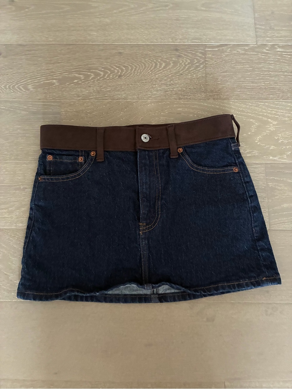 Abercrombie Denim Mini Skirt with Brown Waistband